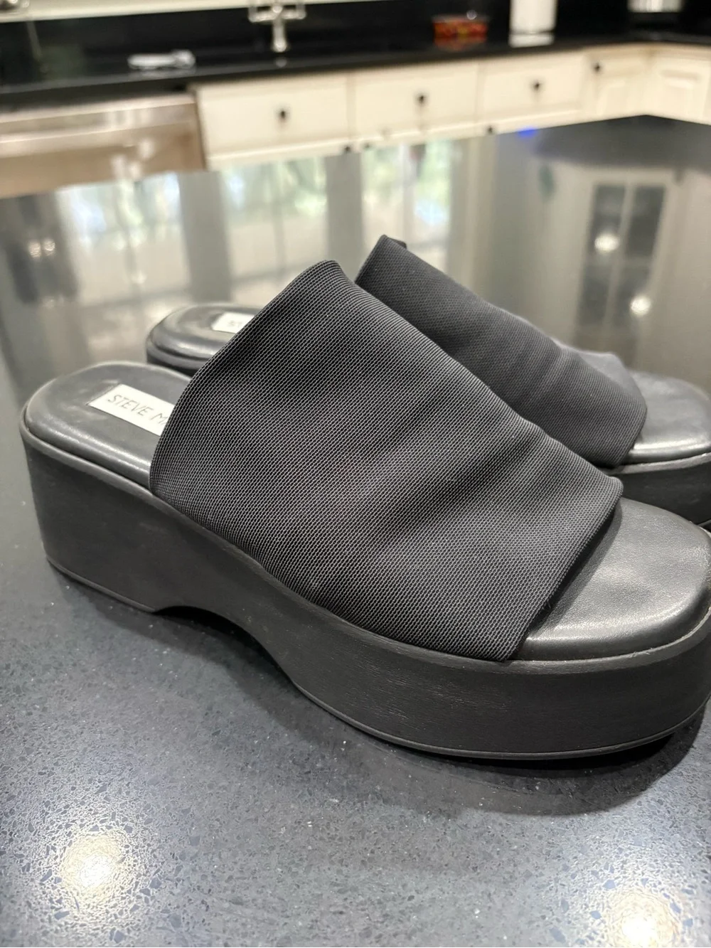 Steve Madden Black Platform Slide Sandals